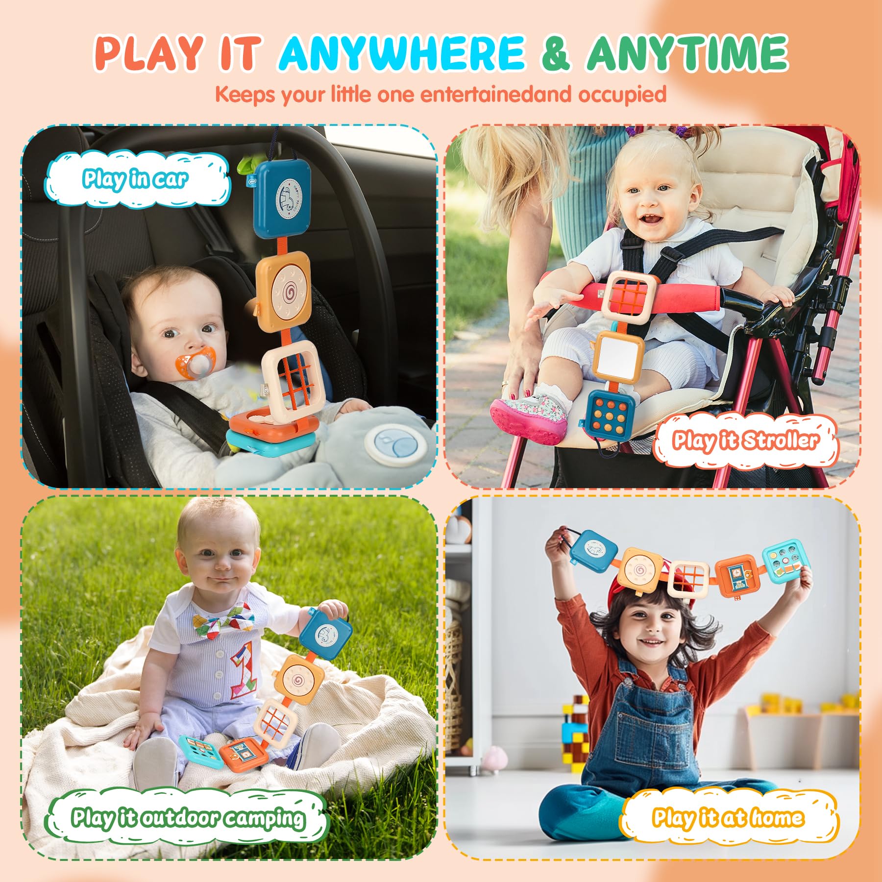 Montessori Busy Board for 1 Year Old - Travel & Learning Toy for Toddlers