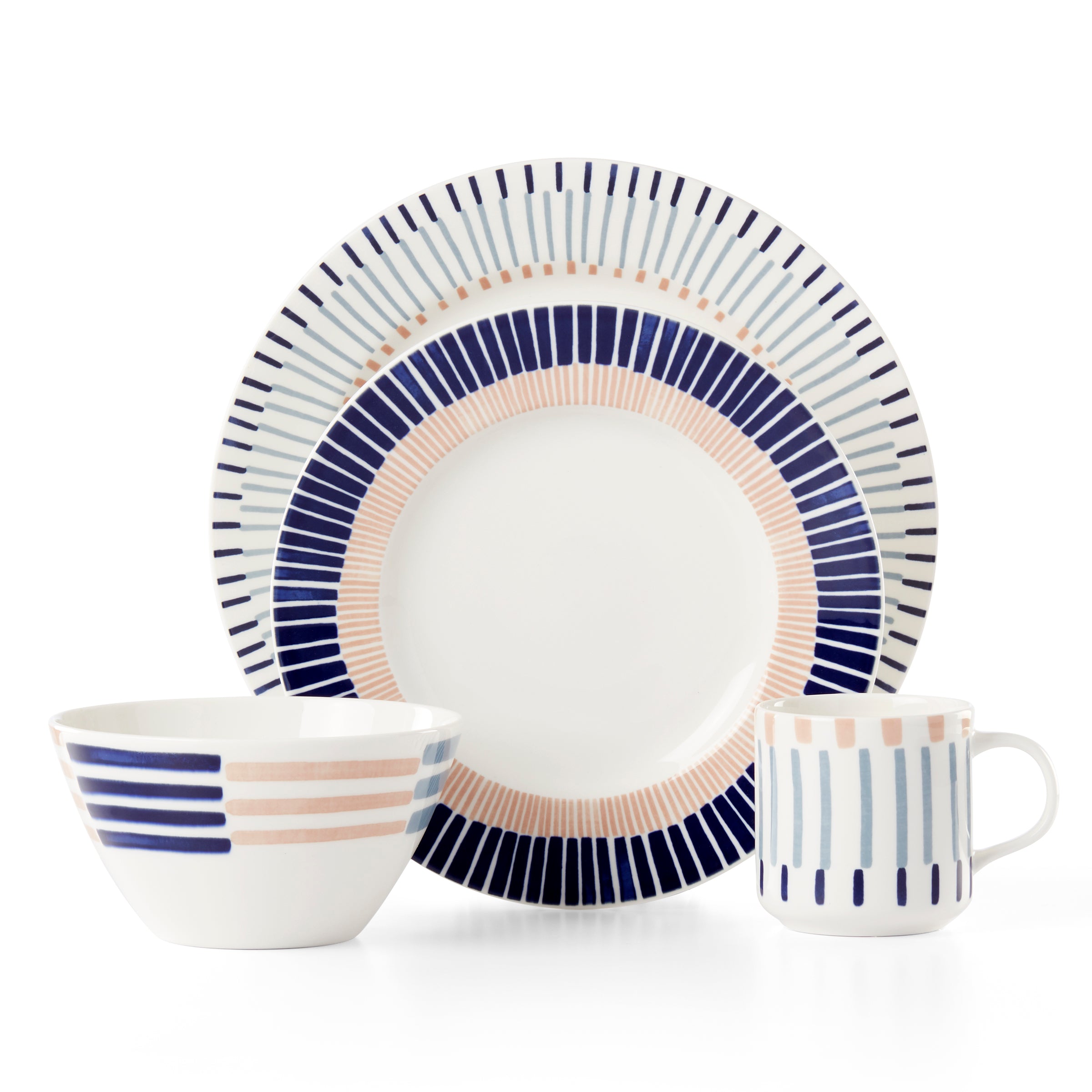 Brook Lane 4-Piece Dinnerware Set - Elegant Porcelain Plates, Bowls, Cups & Saucers for Formal Dining, Wedding Registry & Special Occasions
