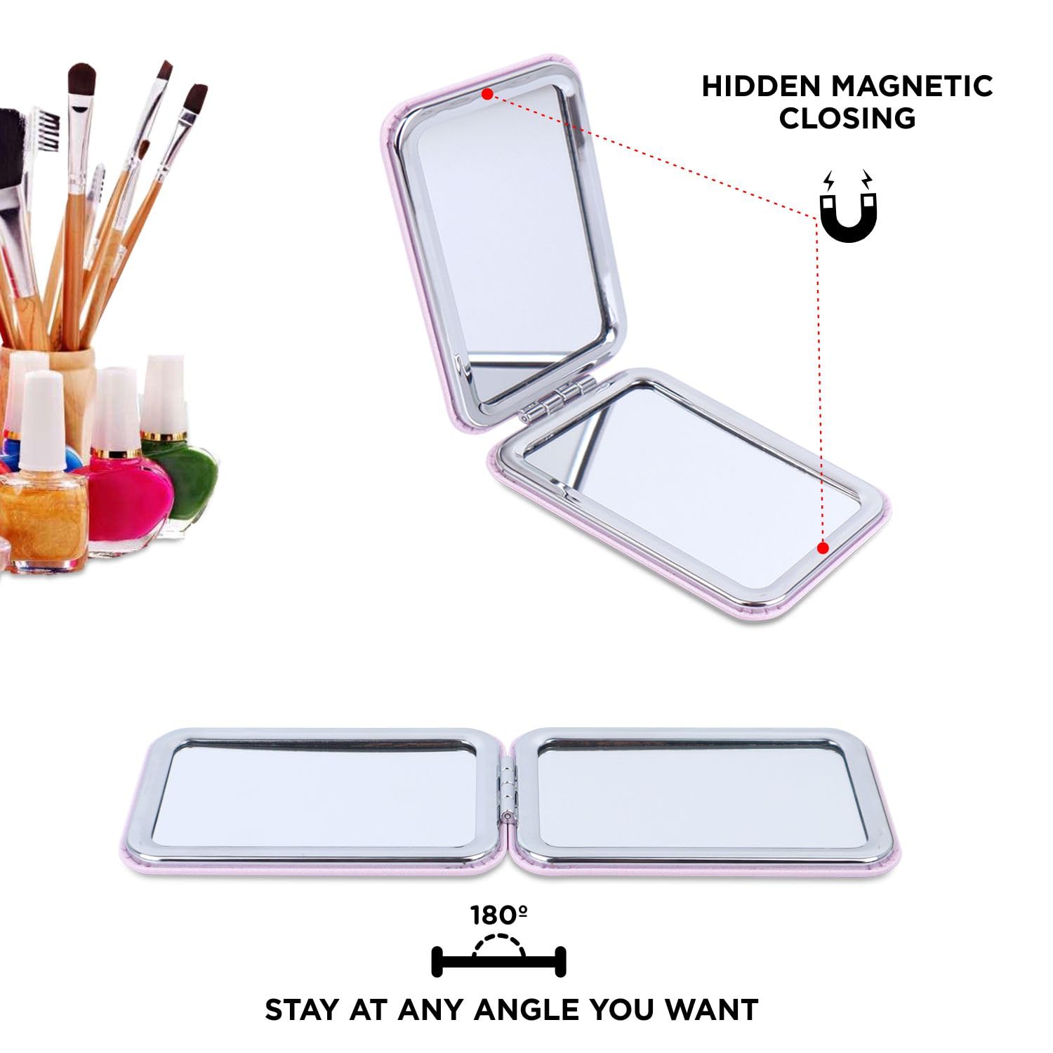 NFI Essentials Dressing Table Cosmetic Makeup Mirror with Stand - Rectangle Vanity Mirror for Bathroom, Bedroom & Shaving | Adjustable Standing Mirror with Magnifying Feature - Perfect for Makeup Application, Grooming & Home Decor