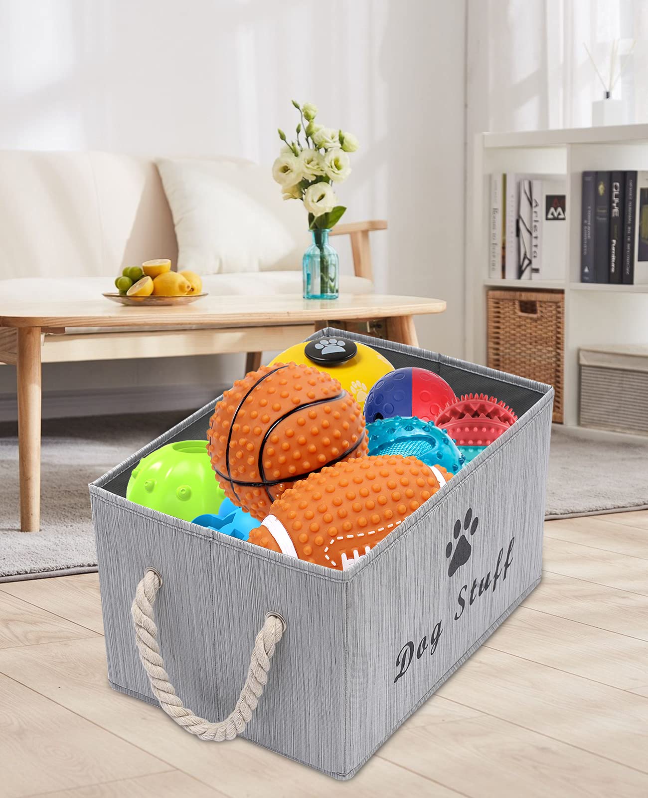 Morezi Canvas Pet Toy Storage Bin & Organizer Basket - Grey - Perfect for Pet Toys, Blankets, Leashes & Food Storage - Ideal for Living Room, Bedroom or Pet Play Area Organization