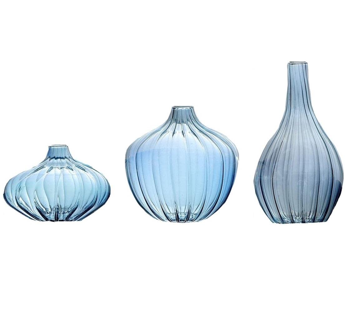 3-Piece Round Ribbed Glass Flower Vases - Elegant Centerpieces for Wedding, Party & Home Decor - Perfect for Roses, Tulips & Artificial Flowers - Ideal for Tables, Mantels & Event Decorations