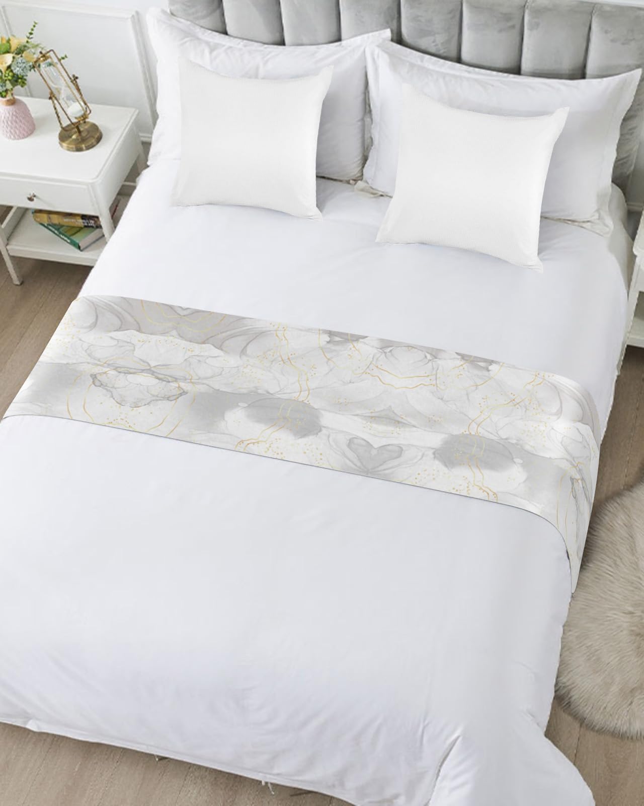 Luxury Marbling Bed Runner Scarf - Full Queen Size (83