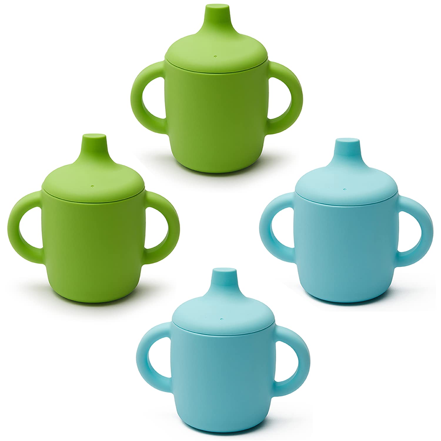 Spill-Proof Silicone Sippy Cups for Toddlers & Babies | BPA-Free, Dishwasher & Microwave Safe | 4-Pack (Green & Blue) | Ideal for Daycare, Travel & Learning to Drink Independently