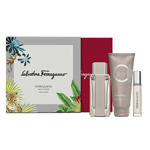 Salvatore Ferragamo Men's 3-Piece Leather Gift Set - Premium Bright Leather Wallet, Belt & Keychain - Perfect for Birthday, Anniversary & Holiday Gifts for Him