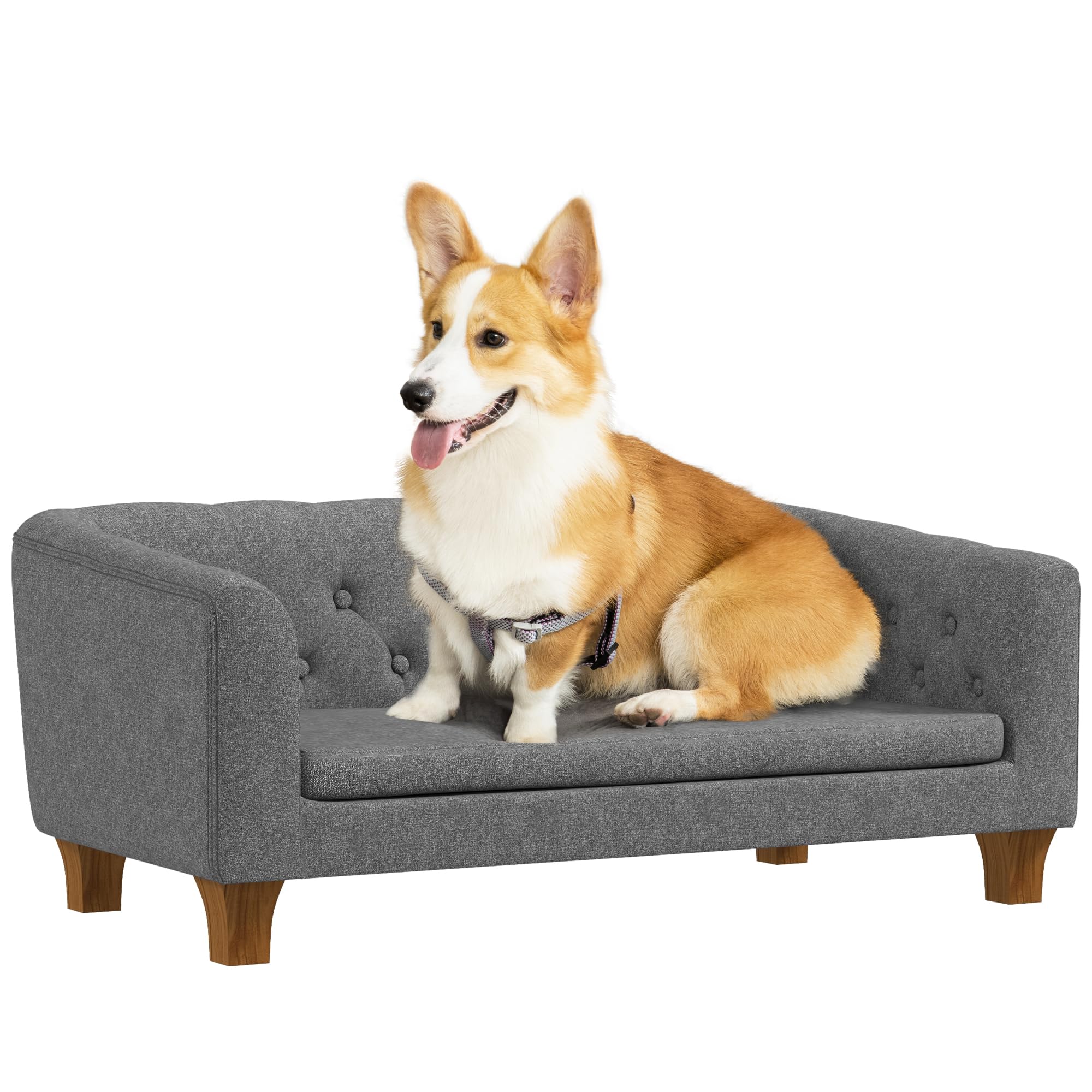 **PawHut Elevated Dog Sofa Bed - Washable Removable Cushion, Anti-Slip Pads, Easy Assembly - Comfortable Pet Couch for Small & Medium Dogs - Perfect for Living Room, Bedroom & Outdoor Use (Gray)**