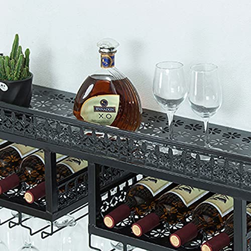 TFCFL Industrial Wall-Mounted Wine Rack & Glass Holder - Double Layer Metal Storage Shelf for Kitchen, Bar, Restaurant - Rustic Wrought Iron Display Organizer for Wine Bottles, Stemware & Decor - Perfect for Home Entertaining & Commercial Use