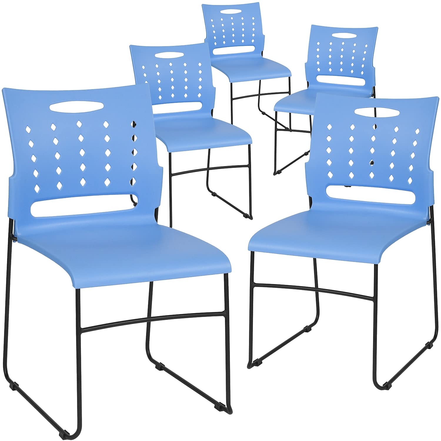 Flash Furniture 5-Pack HERCULES Series 881 lb. Capacity Blue Sled Base Stackable Chairs with Air-Vent Back - Perfect for Classrooms, Events & Office Use