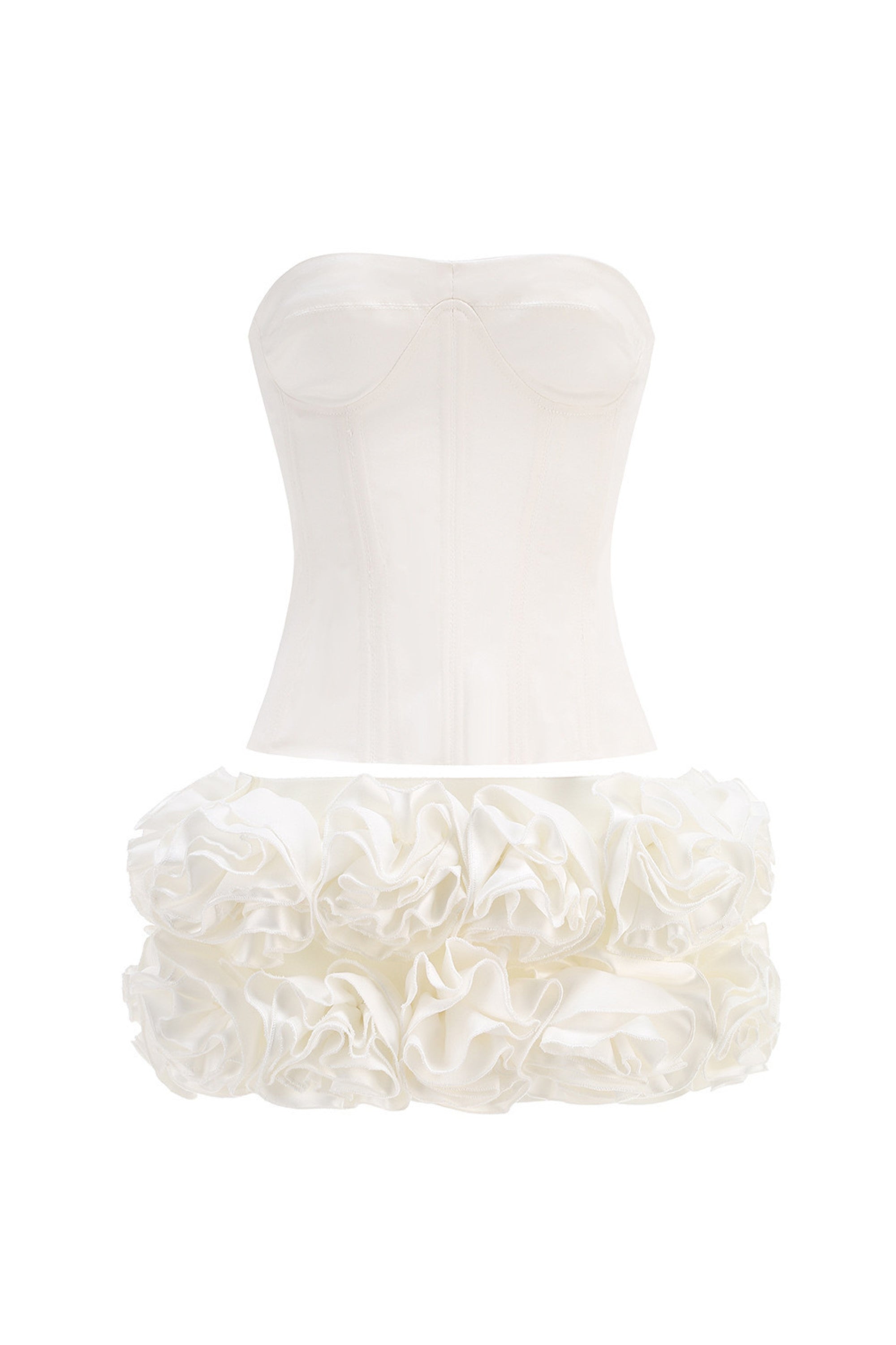 Elegant White Corset Two-Piece Set with Floral Design - Perfect for Weddings, Parties & Special Occasions