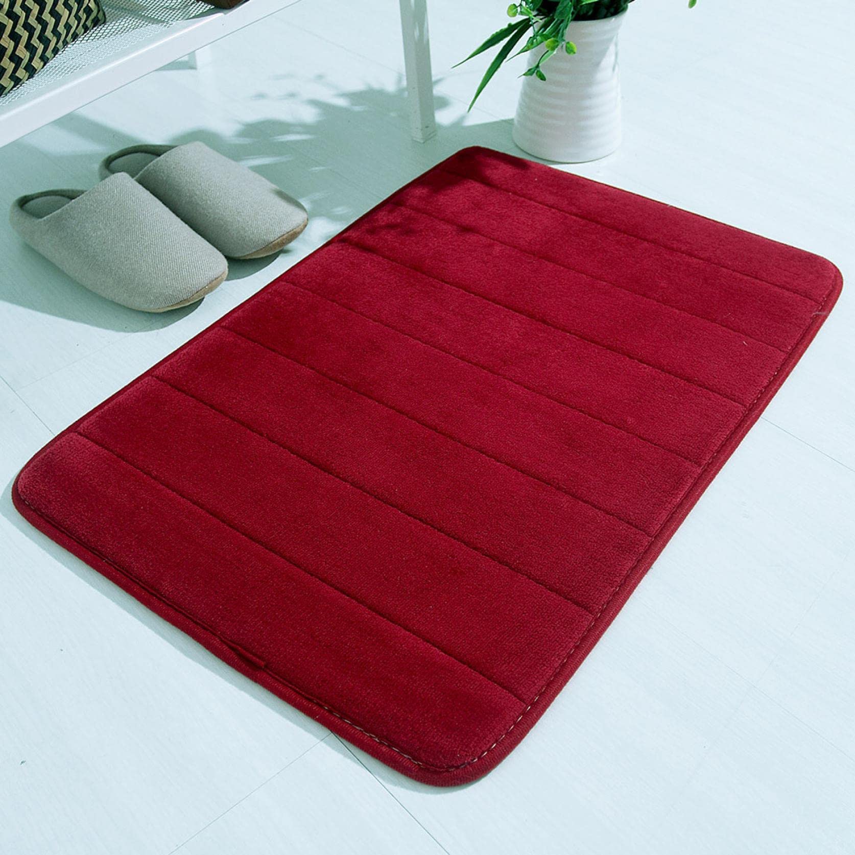 Ultra Absorbent Soft Memory Foam Mat - Coral Velvet Non-Slip Floor Rug for Bedroom, Bathroom, Kitchen & Shower - Red Home Decor Carpet for Indoor Use