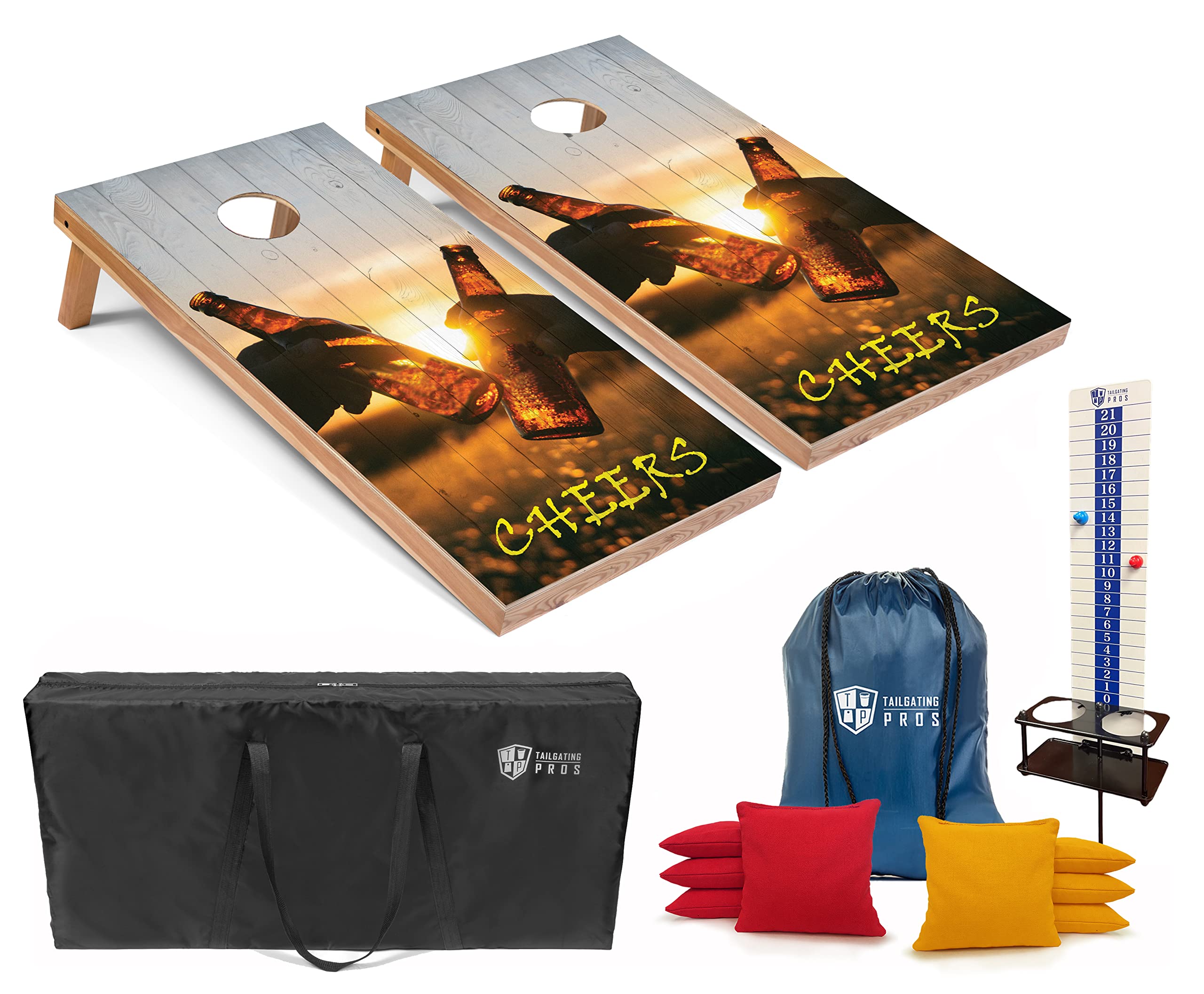 Premium Corn Hole Board Set with 8 Bean Bags, Score Keeper & Carrying Case - Regulation 4'x2' Cornhole Game for Outdoor Parties, Tailgating, Backyard Fun - Optional LED Lights for Night Play