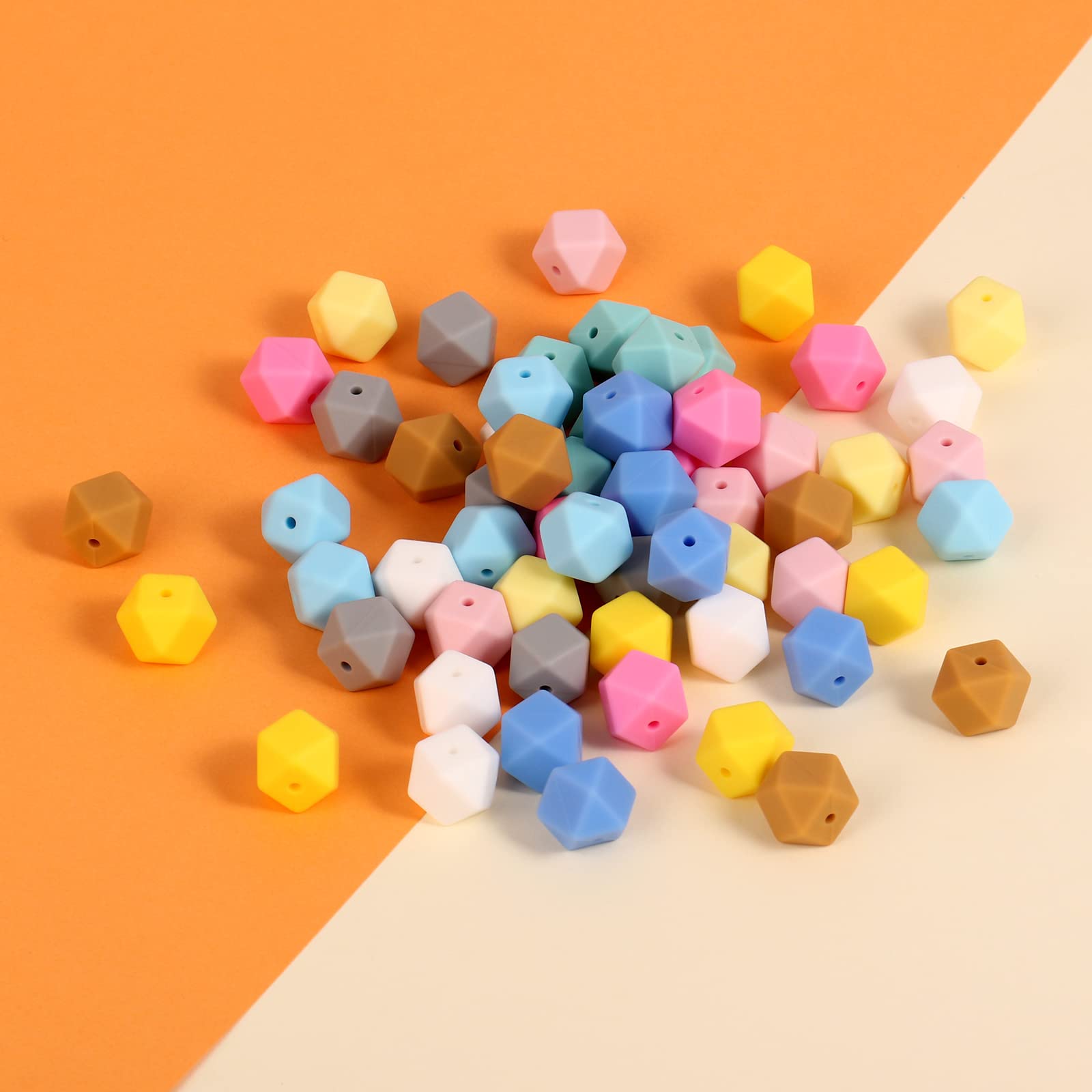 14mm Hexagon Silicone Beads Bulk - 60PCS for DIY Jewelry Making & Keychains