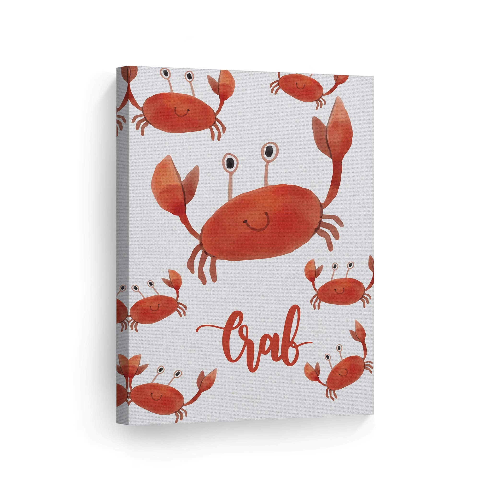 Cute Crab Undersea Watercolor Painting Canvas Print - 17x11 Inch Kids Room Decor, Nursery Wall Art, Baby Room Decor with White Background | Ready to Hang, Made in USA | Perfect for Children's Bedrooms, Playrooms & Coastal Themed Nurseries