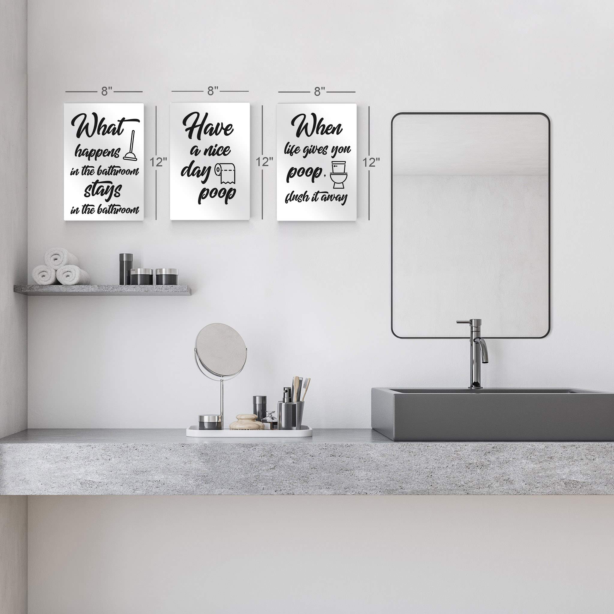 Funny Poop Quote Bathroom Wall Art - 3 Piece Metal Print Set (12x8 Inches) | Ready to Hang Bathroom Decor | Humorous Toilet Signs for Home & Office Restrooms