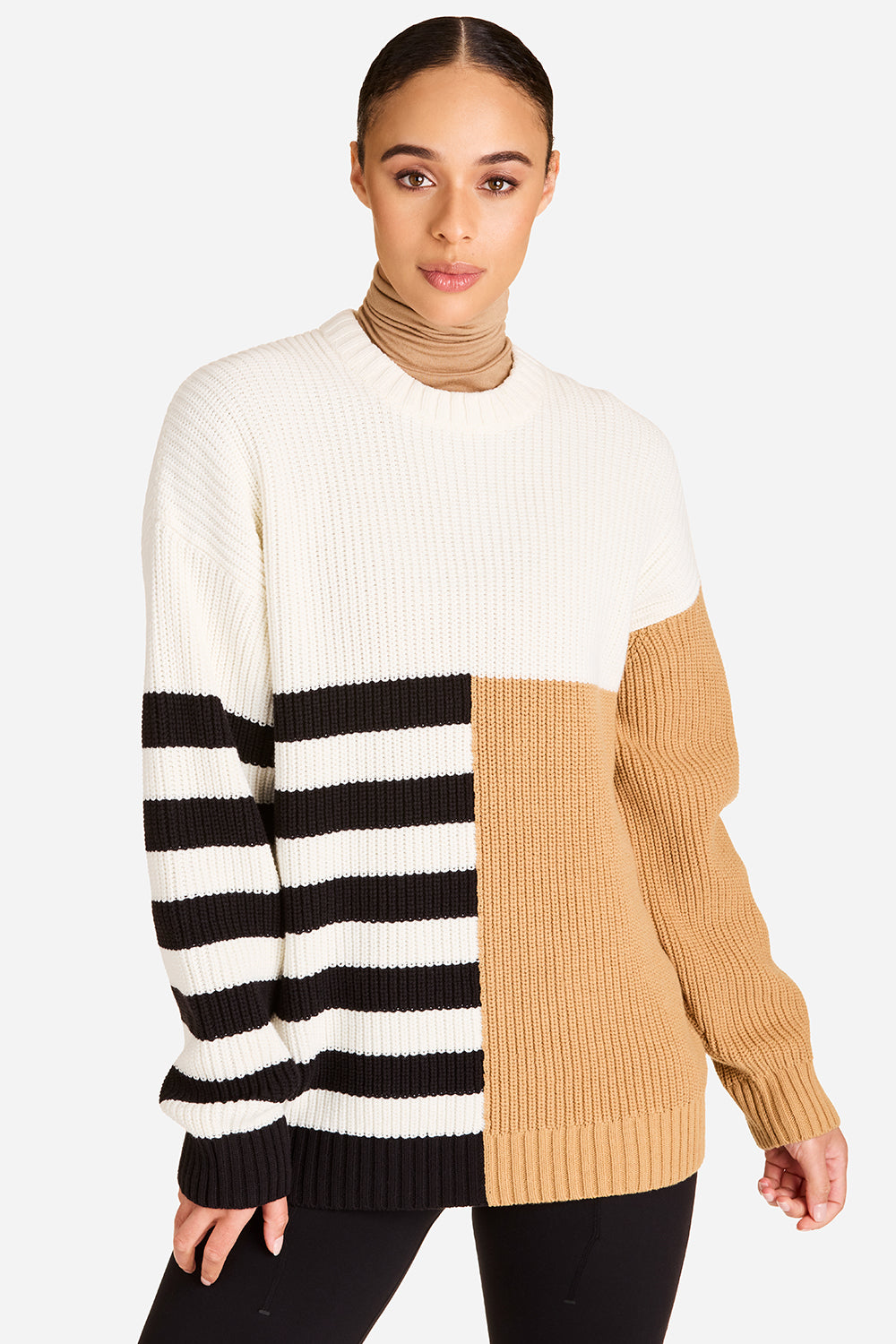 Joshua Sweater for Men - Black & Camel Bone Knit Pullover | Winter Warm Casual Wear for Office & Outdoor Activities