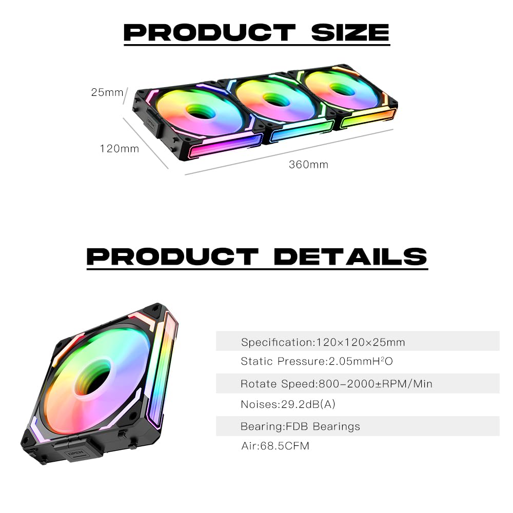 TZMRIT 120mm RGB PC Cooling Fan - Infinity Mirror Daisy Chain ARGB Triple Pack with Controller, Black | High Performance Case Fan for Gaming PC, Workstation & Home Office Setup