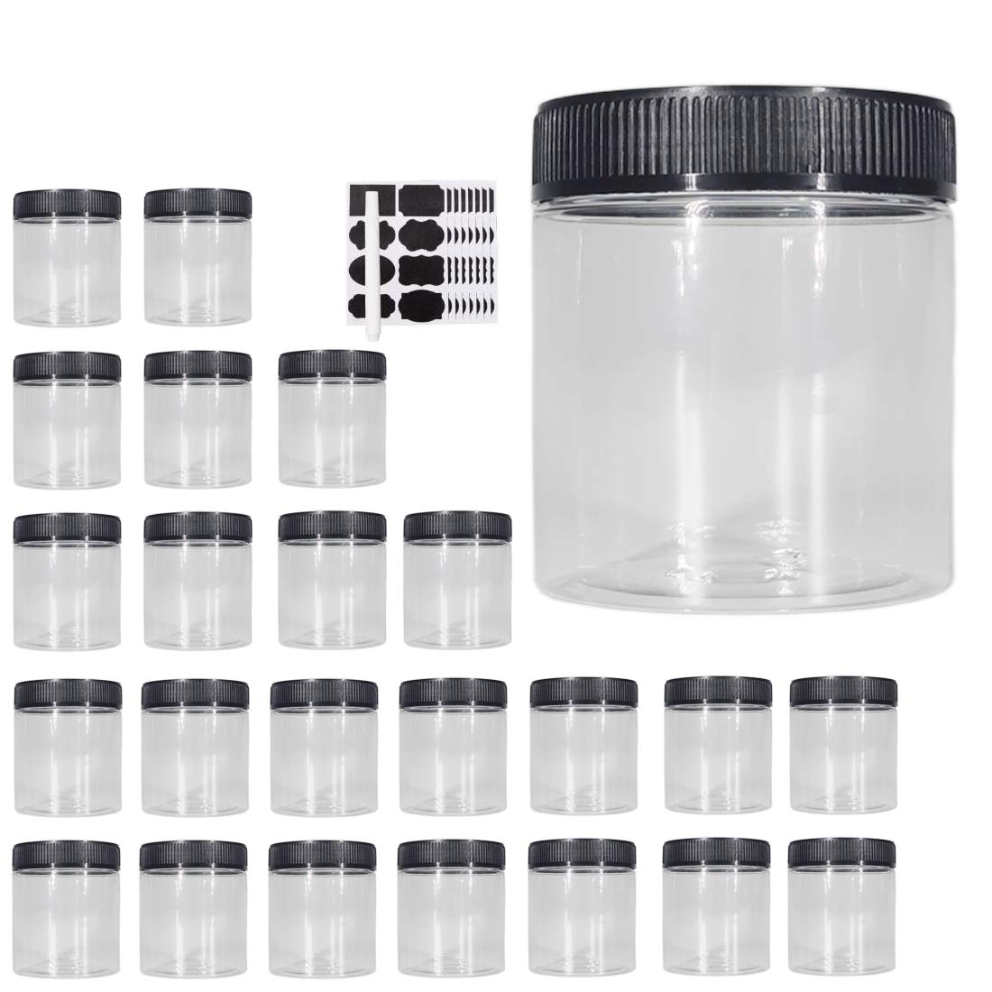 24-Pack 8oz Clear Plastic Jars with Airtight Lids - Food Storage Containers for Dry Food, Peanut Butter, Honey Jam | Cosmetic & Cream Jars | Bathroom & Pantry Organization (BPA-Free, Leakproof) - Perfect for Meal Prep, Spice Storage & DIY Beauty Products