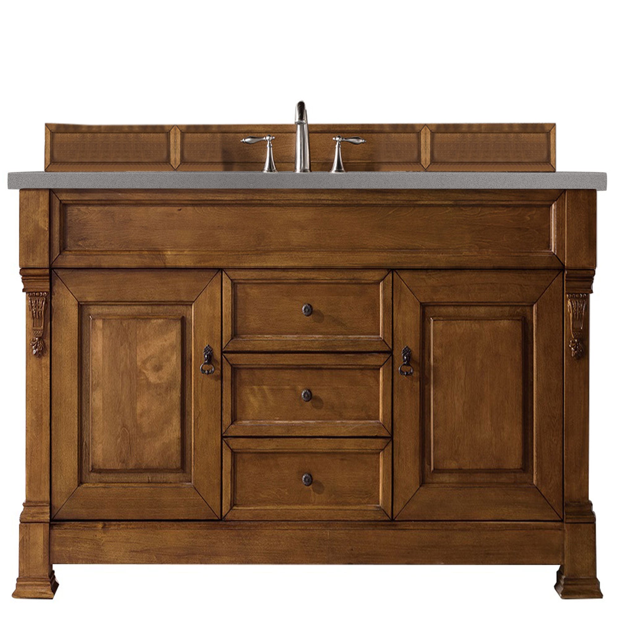 Brookfield 60 Inch Single Bathroom Vanity Set - Country Oak Finish with 3CM Grey Expo Quartz Countertop - Perfect for Modern Farmhouse & Rustic Bathroom Decor