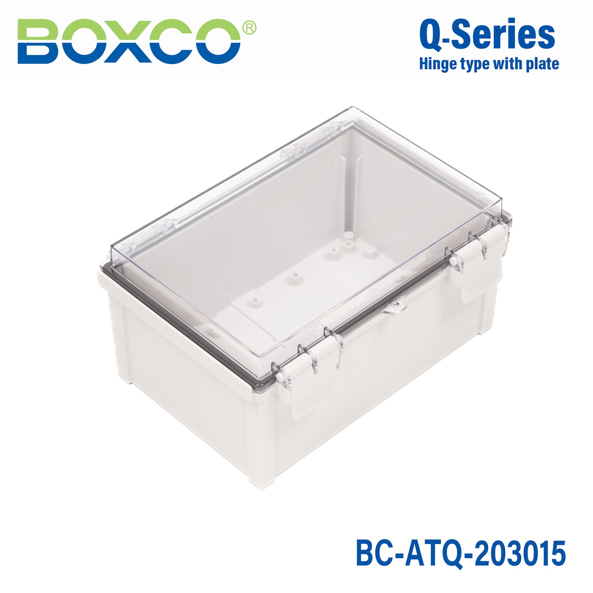 Boxco Q Series 7.87 x 11.81 x 5.91 Inches (200 x 300 x 150mm) Waterproof Plastic Enclosure - IP67 Rated, IK08 Impact Resistant, ABS Material with Transparent Cover & Secure Hinge Latch - Ideal for Outdoor Electronics, Industrial Equipment & DIY Projects