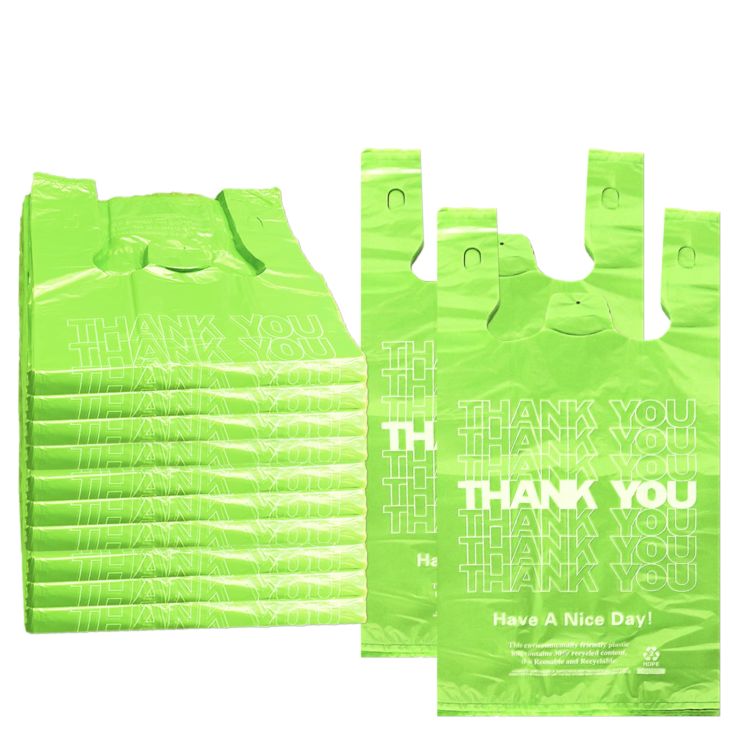 1000PCS Eco-Friendly Green Thank You Bags | Reusable & Disposable T-Shirt Bags for Grocery, Takeout & Retail | Perfect for Small Businesses, Restaurants & Stores | Bulk Pack of Durable Plastic Shopping Bags for Everyday Use