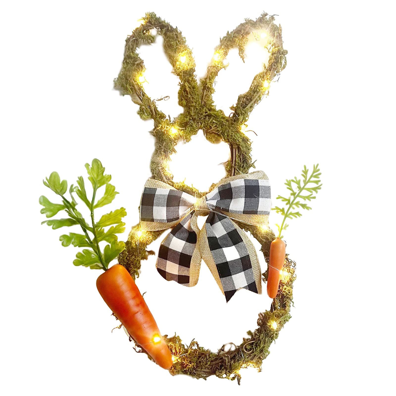 Easter Bunny Wreath with Linen Bow - Spring Floral Wreath for Front Door, Wall & Window Decor - Indoor/Outdoor Easter Rabbit Garland - Perfect for Home, Porch, Church & Easter Party Decorations (A)