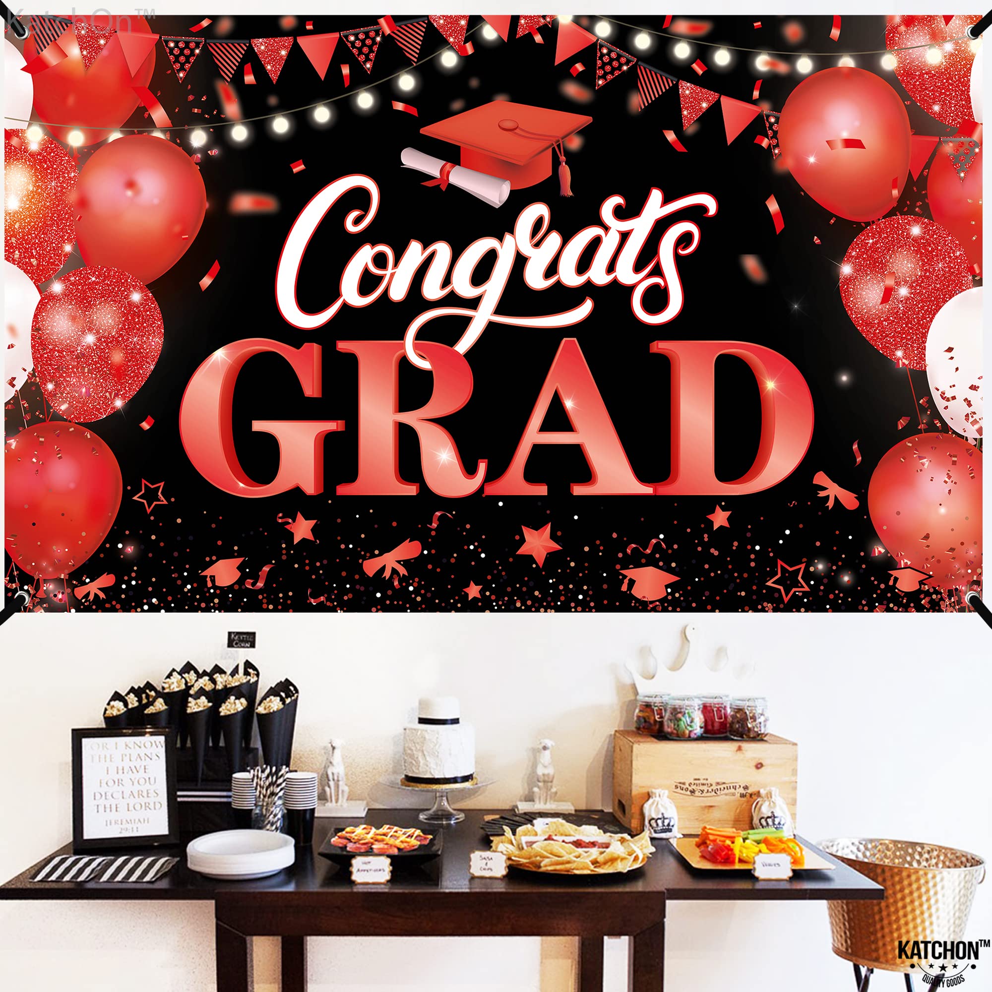 KatchOn Extra Large Congratulations Graduation Banner - 72x44 Inch, Class of 2025 Red & Black Graduation Decor for High School & College Graduation Parties, Commencement Ceremony Decorations