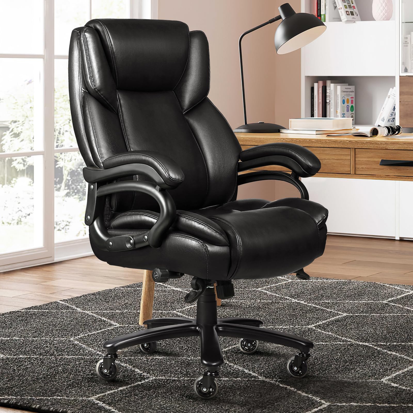 VITESSE 500lbs Heavy Duty Ergonomic Office Chair - Big & Tall Executive Chair with Lumbar Support for Back Pain Relief - High Back Desk Chair with Quiet Rubber Wheels for Home & Office Workspaces