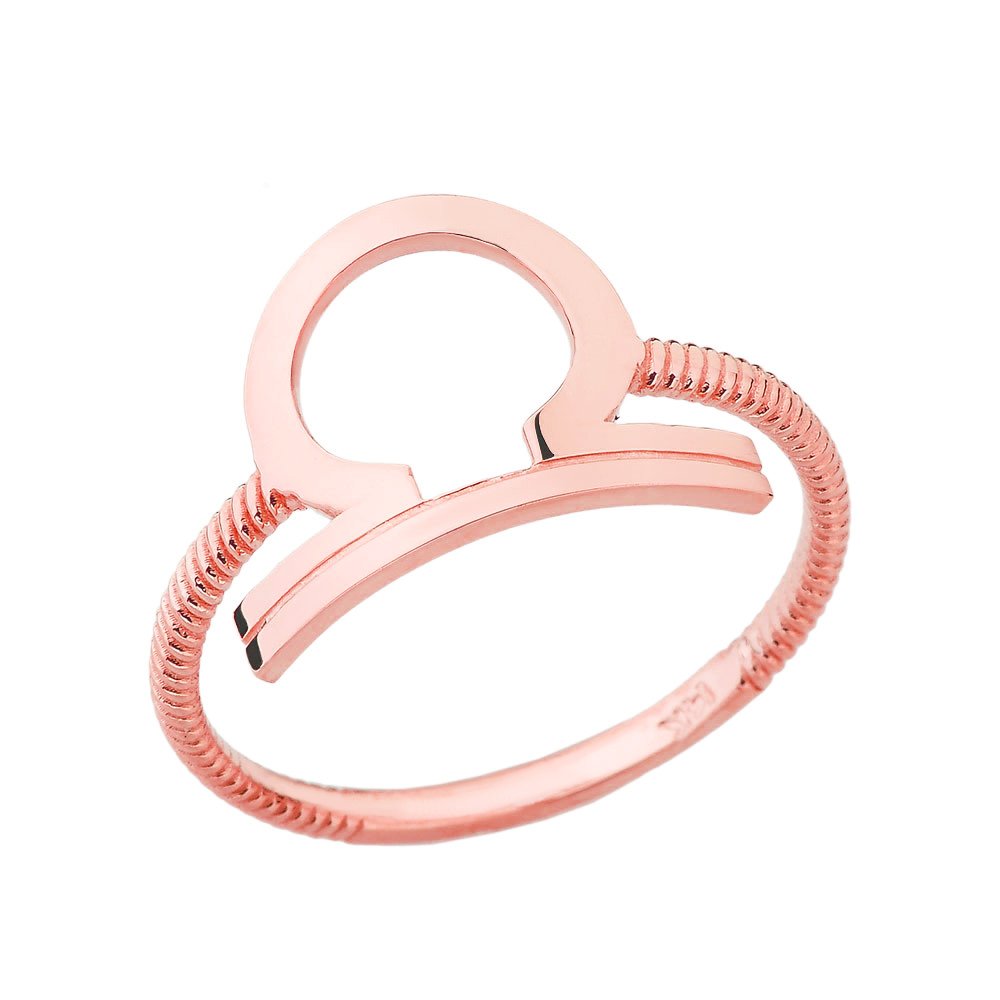 14K Rose Gold Libra Zodiac Horoscope Rope Ring - Elegant Astrology Jewelry for Women, Perfect Gift for Birthday, Anniversary & Daily Wear