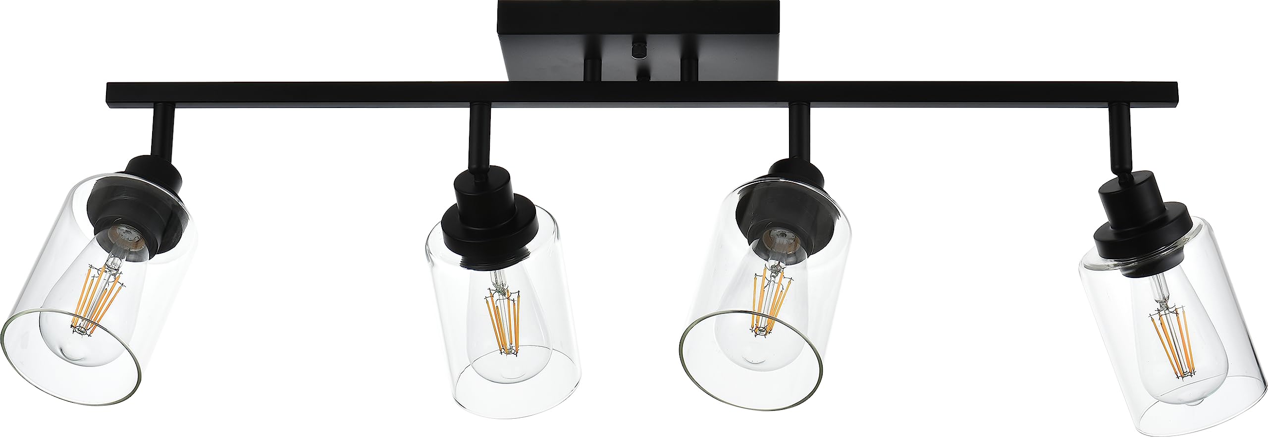 MELUCEE 4-Light Matte Black Track Lighting Kit - Ceiling Spotlight Fixture with Clear Glass Shade for Bathroom, Hallway, Foyer & Storage Areas - Modern Home & Office Lighting Solution