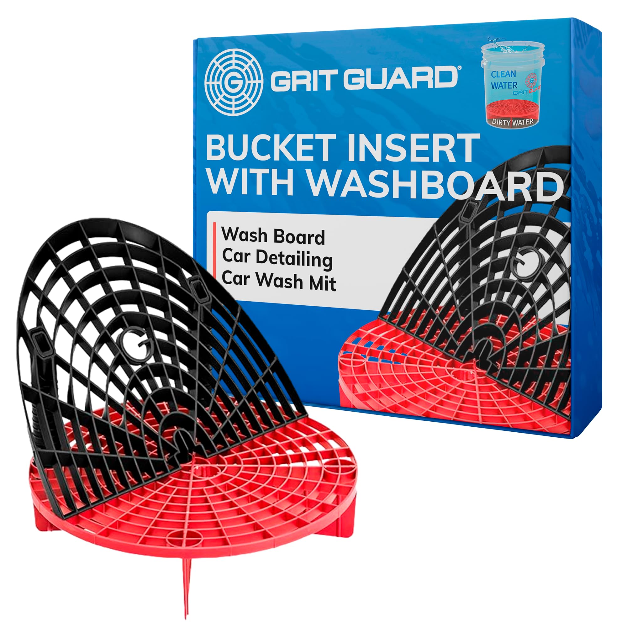 The Original Grit Guard Bucket Insert with Washboard Combo - Removes Dirt from Wash Mitt for Car Detailing | Professional Car Wash Bucket Insert & Washboard System (Black/Red) | Perfect for Auto Detailing, DIY Car Washing & Professional Auto Care