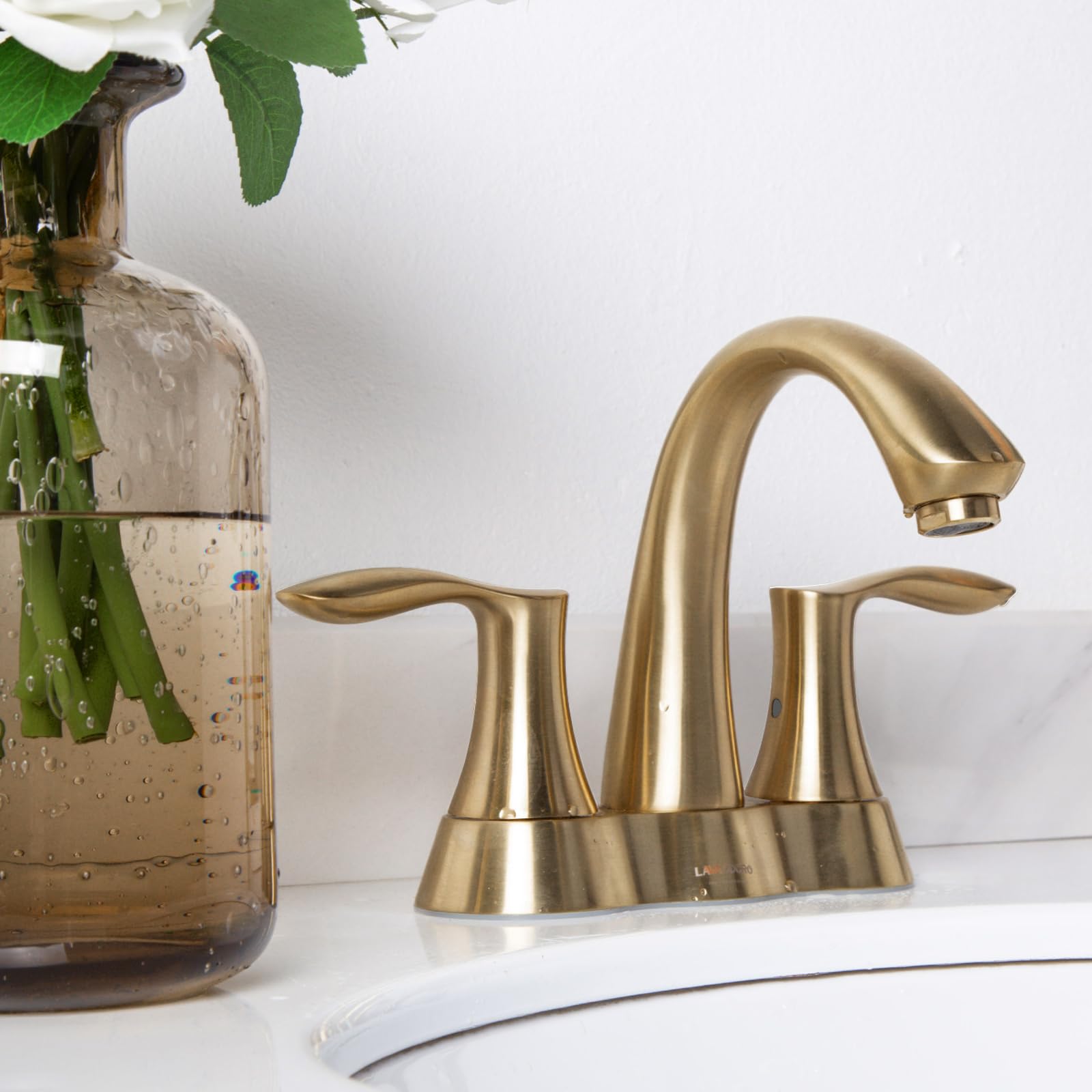 Lava Odoro Gold 4 Inch Centerset Bathroom Sink Faucet - Bronze Gold 2 Handle Vanity Faucet with Drain Assembly, Lead-Free (Model BF423-BB) - Perfect for Modern Bathroom Renovations & Luxury Home Upgrades