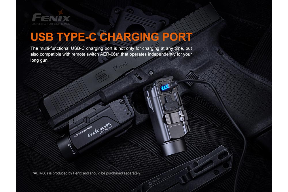 Fenix GL19R Rechargeable Tactical Flashlight - 1200 Lumens, USB-C Charging, IP68 Waterproof for Outdoor, Camping, Hunting & Emergency Use
