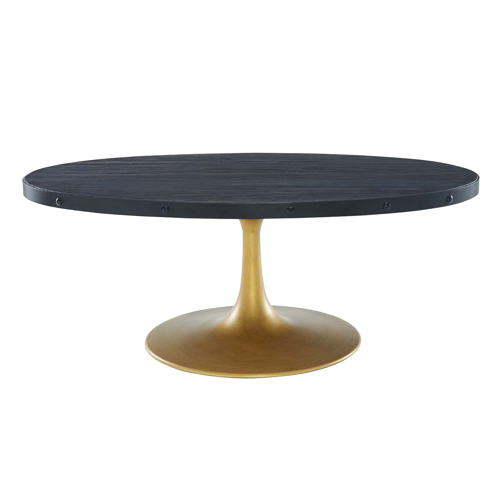 Modway Drive Round Pedestal Coffee Table - Solid Wood & Wrought Iron Base - Modern Living Room Furniture for Small Spaces, Apartments & Cozy Home Decor
