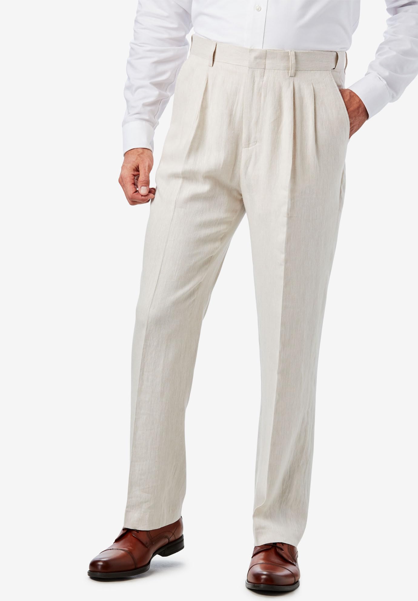 KS Island Men's Big & Tall Linen Blend Dress Pants for Office & Formal Wear - Comfortable Plain Front Trousers for Business Casual & Professional Occasions