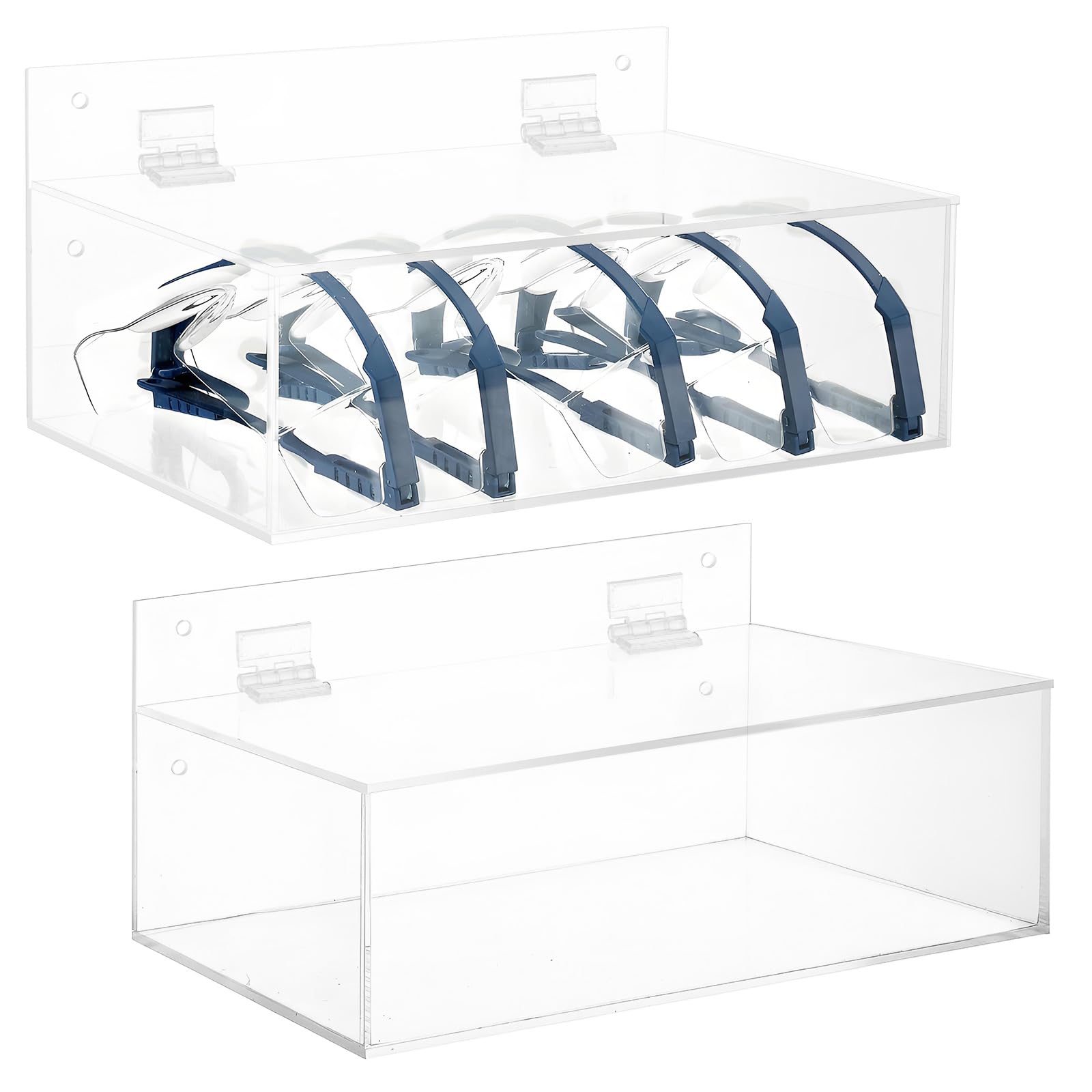 2-Pack Clear Acrylic Safety Glasses Holder with Lid - 9