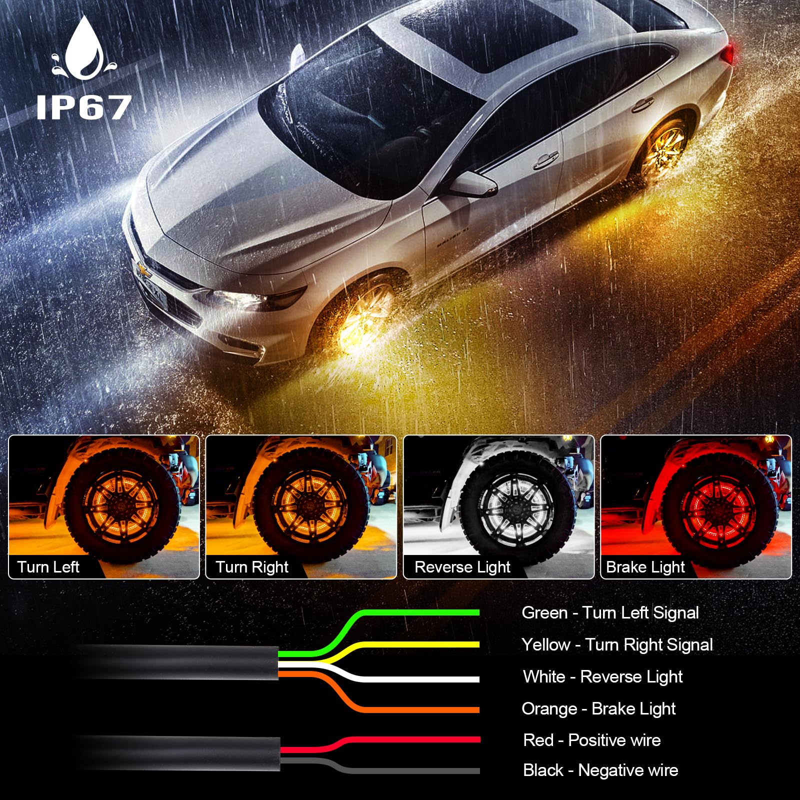 17 Inch RGBW Dreaming Color + Bright White Double Row LED Wheel Lights - Pure White & Rocker Switch Control for Cars, Trucks, Pickups & Off-Road Vehicles | Enhance Night Driving & Vehicle Customization
