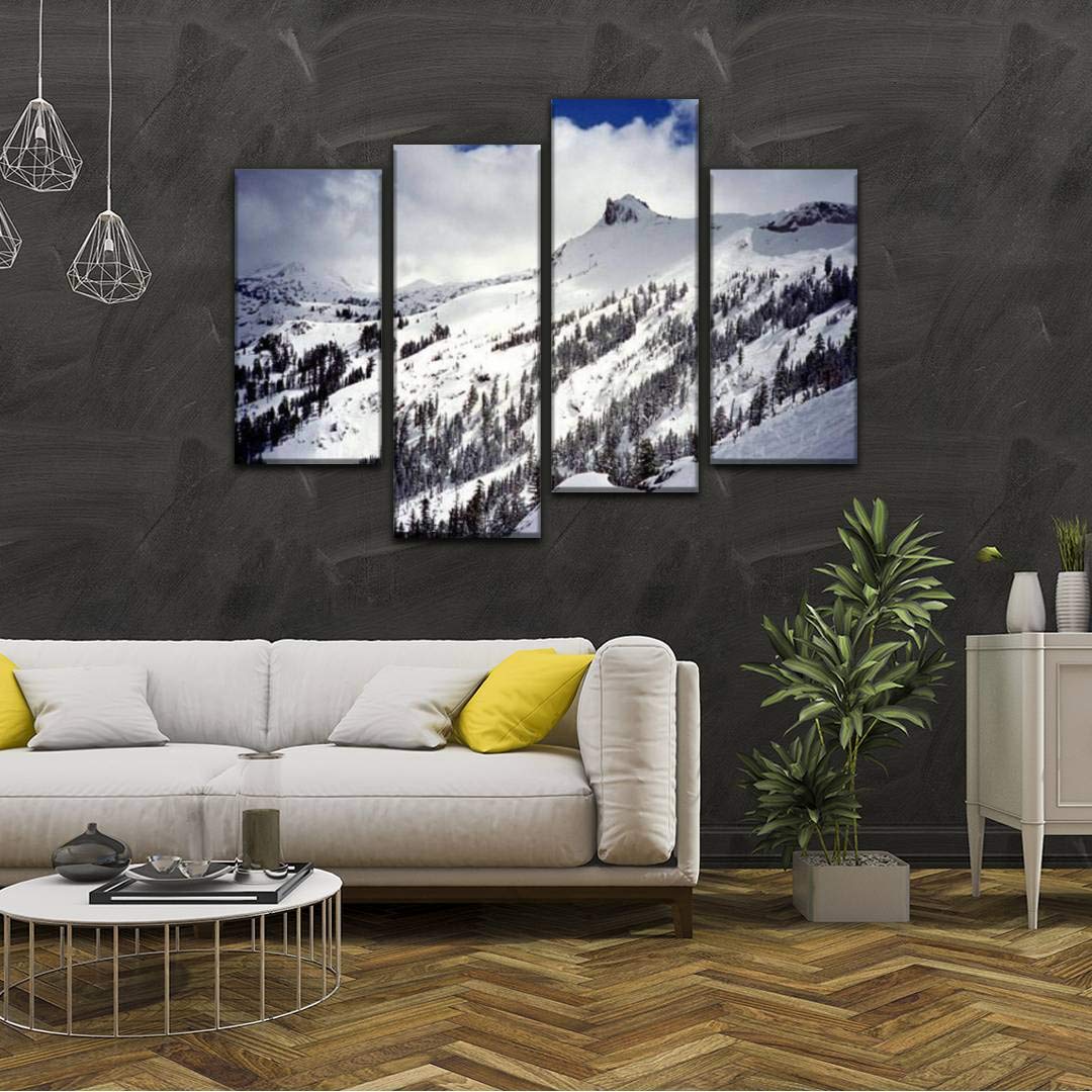 Kirkwood Ski Resort Wall Art - 4 Panel Framed Canvas Paintings of Skiing Scenery - Modern Home Decor Posters Ready to Hang | Perfect for Living Room, Bedroom & Office Decoration
