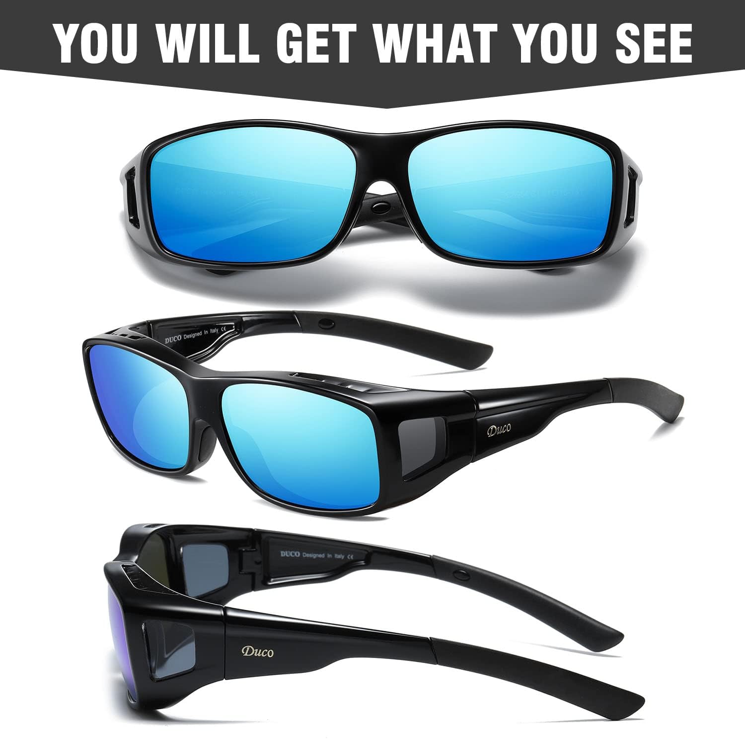 **DUCO Polarized Wrap-Around Fitover Sunglasses for Men & Women - UV Protection, Over Prescription Glasses, Driving & Outdoor Activities**    **使用场景:** Perfect for driving, hiking, fishing, cycling, and everyday sun protection.