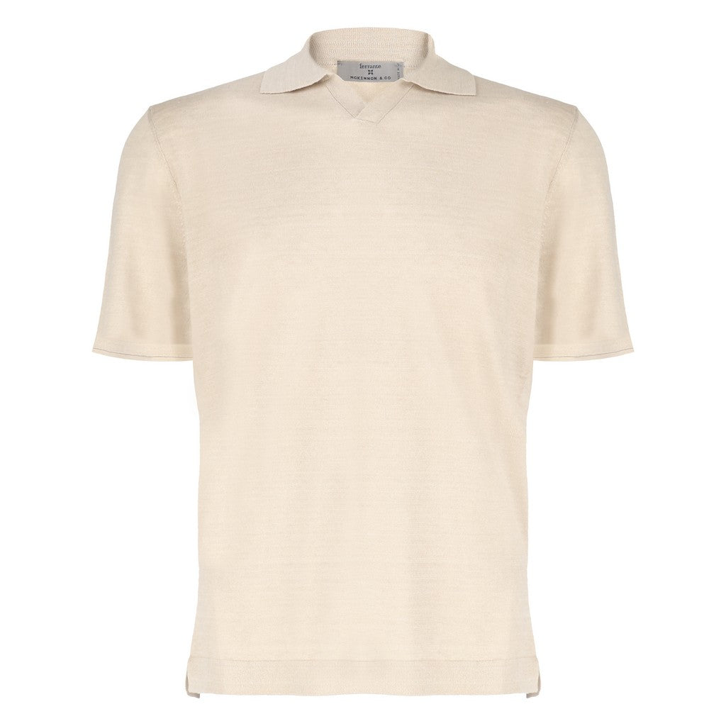 McKINNON & CO X FERRANTE Men's Linen Polo Shirt - Breathable Summer Casual Top in Beige | Perfect for Beach Outings, Golf Games & Weekend Brunch