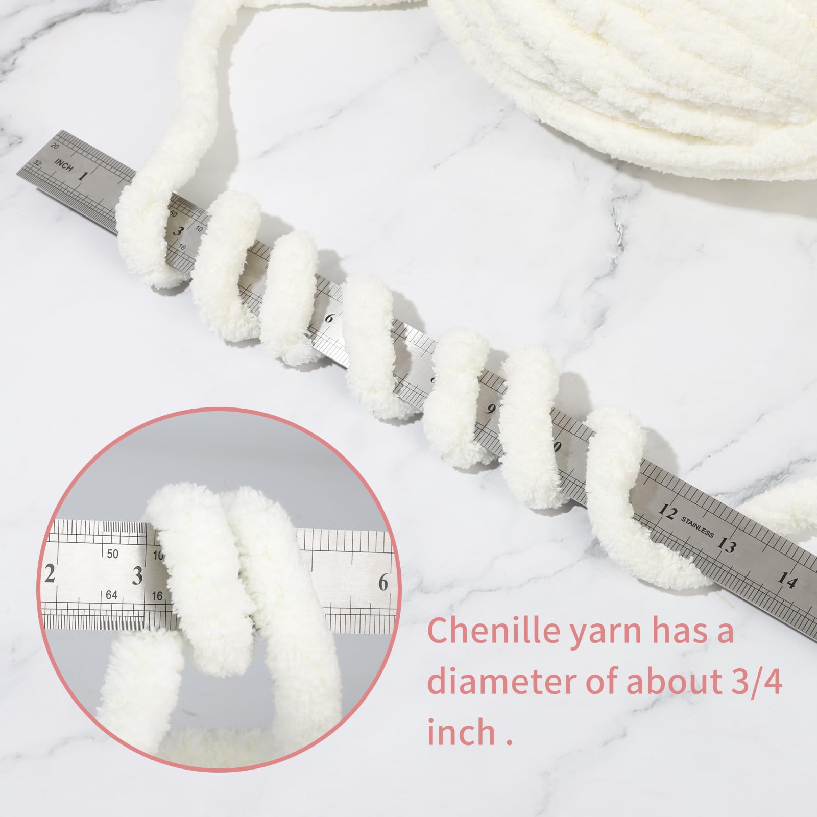 Soft Chunky Chenille Yarn for Arm Knitting - Ivory Thick Blanket Yarn (6-Pack) | DIY Hand Knit Cozy Blankets, Scarves & Home Decor | Perfect for Winter Crafts & Gift Making