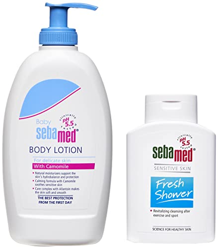 SebaMed Baby Body Lotion for All Skin Types - 400ml | Soothes & Protects Delicate Skin | Perfect for Daily Moisturizing & After-Bath Care | Includes SabaMed Fresh Shower Gel 200ml for Gentle Cleansing