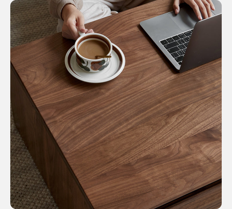 Modern Minimalist Black Walnut Solid Wood Coffee Table - Handcrafted Mid-Century Style Living Room Centerpiece for Home Decor