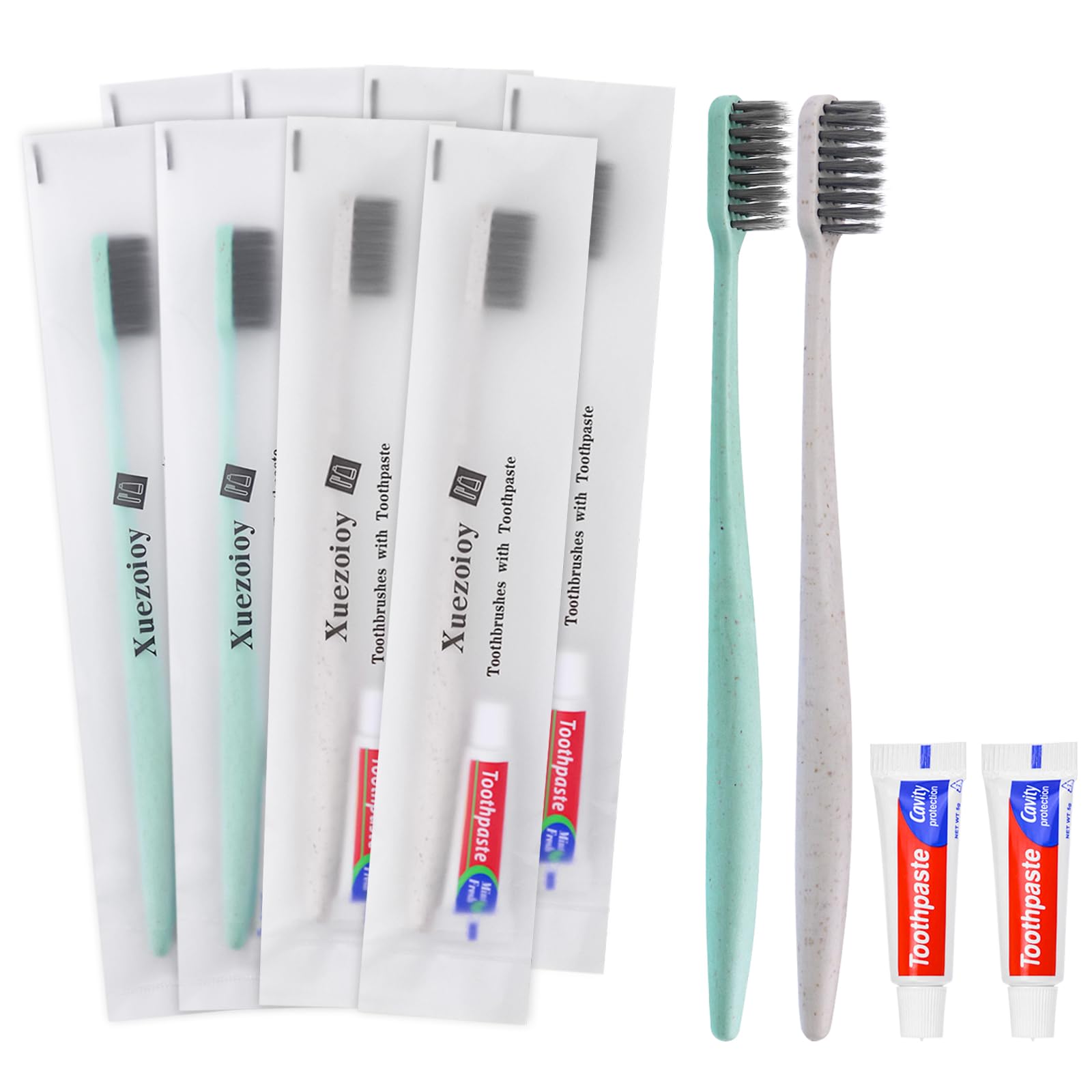100 Pack Disposable Toothbrushes with Toothpaste - Individually Wrapped Travel Toothbrush Kit in Bulk (Apricot & Green) | Perfect for Travel, Hotels, Nursing Homes, Homeless Shelters & Charity Donations