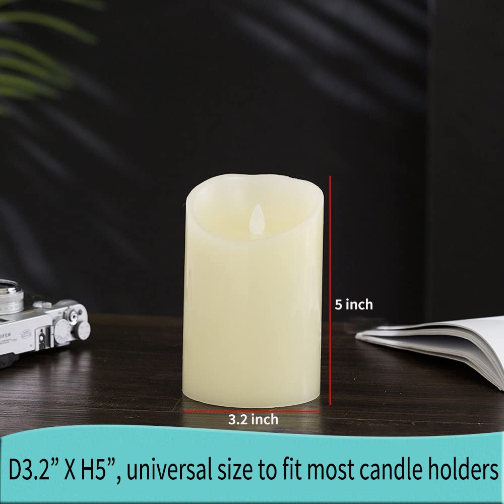 Everlasting Flameless LED Candle with Remote & Timer - Battery Operated Realistic Fake Wax Candle with Dancing Wick (3.2”D x 5”H) - Perfect for Table Centerpieces, Holiday Decorations, Weddings & Romantic Dinners