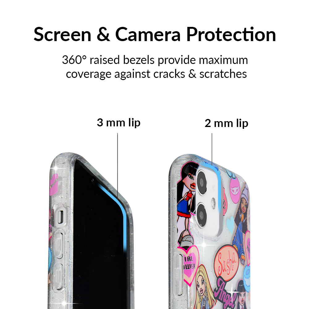 Bratz Pack Glitter iPhone Case for iPhone 13/14/15 Pro Max - Trendy Sparkle Protective Cover for Girls & Teens - Perfect for School, Parties & Everyday Use