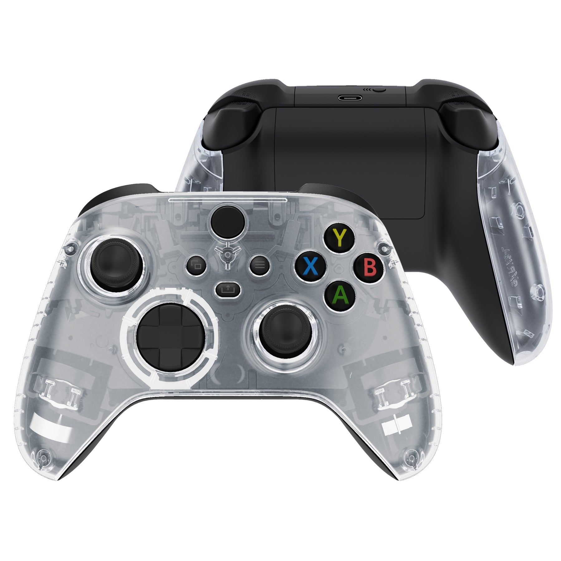 eXtremeRate Clear Transparent Replacement Front Housing Shell with Side Rails Panels for Xbox Series X & S Controller - DIY Gaming Accessory for Custom Mods & Enhanced Grip