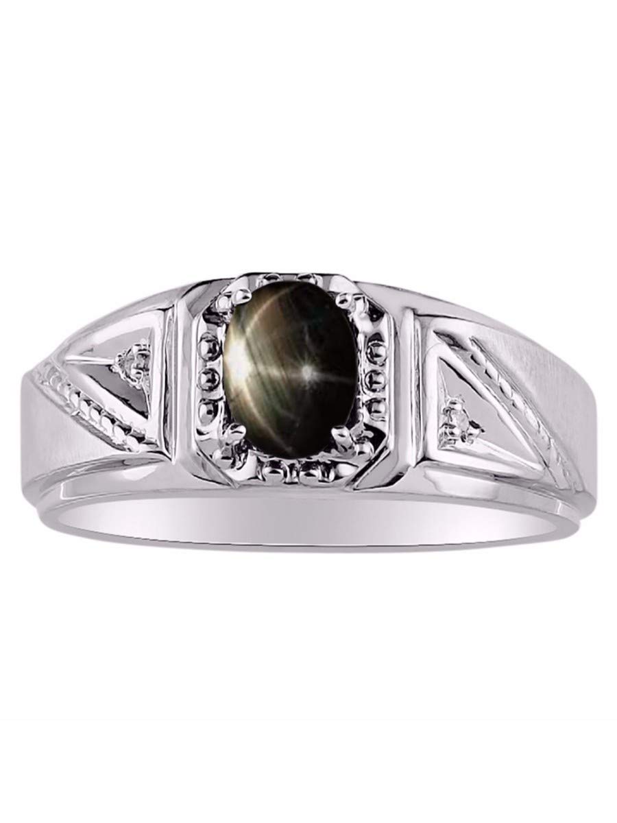 RYLOS Sterling Silver Men's Rings with 7X5MM Oval Gemstone & Genuine Diamond - Classic Birthstone Jewelry for Men (Sizes 8-13) | Perfect for Weddings, Anniversaries, Gifts & Everyday Wear