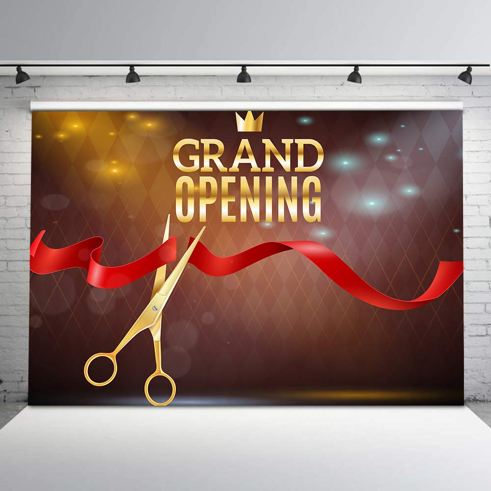 7x5ft Red Ribbon Gold Crown Backdrop - Grand Opening Ceremony Banner, Photo Booth Studio Props for Business Launch, Store Opening & Party Events (ZYVV0541) | Perfect for Retail Stores, Restaurants & Corporate Celebrations