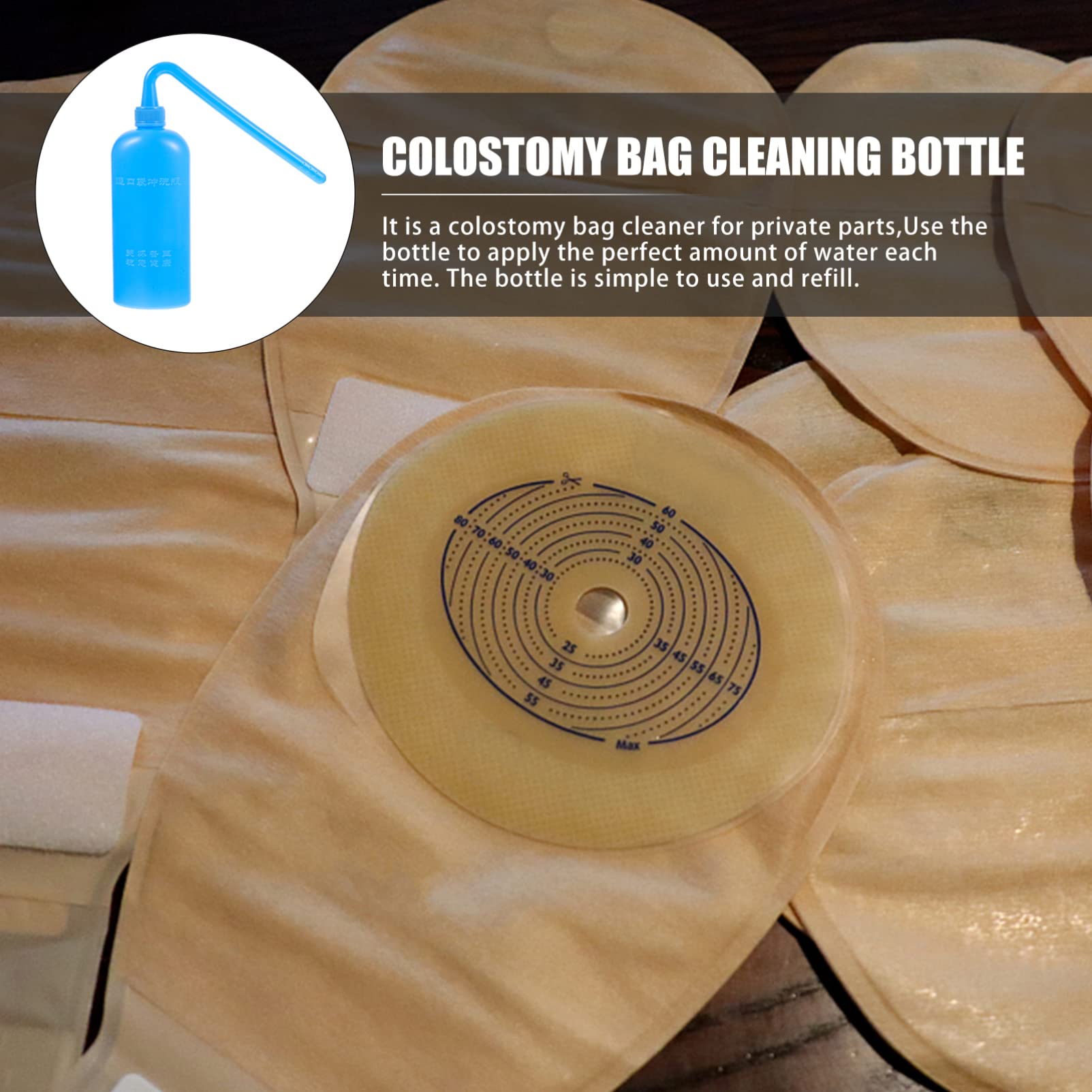 ULTECHNOVO 4-Pack Ostomy Bags with Leak-Proof Cleaning Bottle - Stoma Care Accessories Kit for Post-Surgery Hygiene & Daily Use | Includes Wash Bottle, Plastic Cleaner & Essential Stoma Bag Supplies