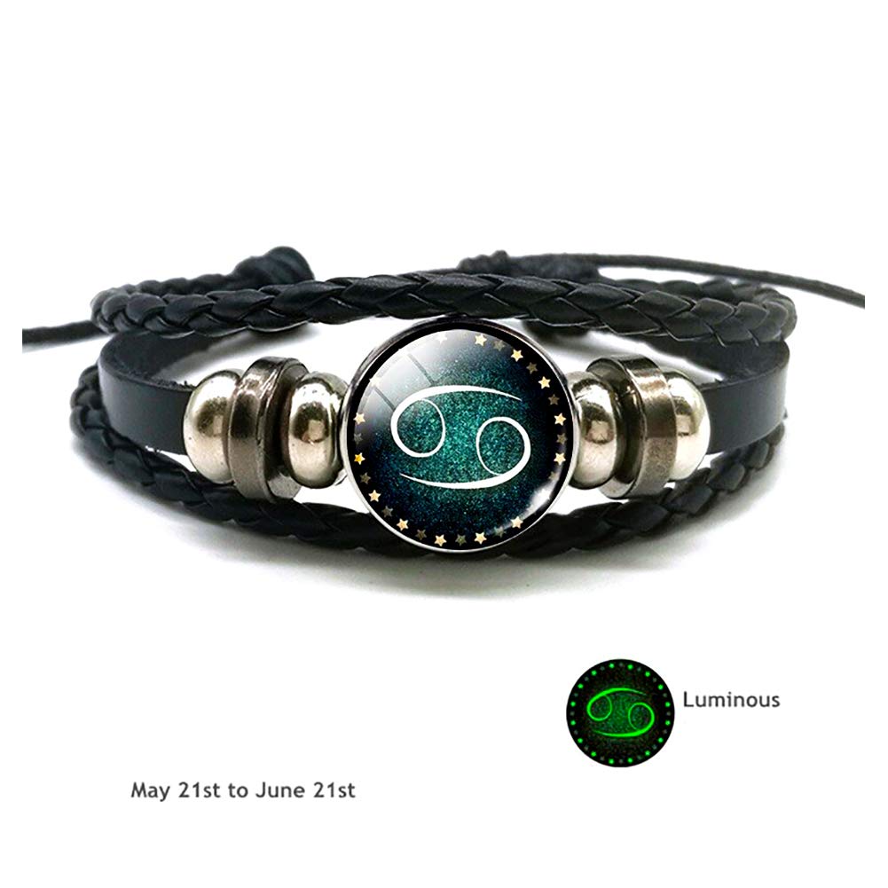 12 Constellation Luminous Punk Bracelets - Zodiac Rope Bracelet with Leather Charm for Men & Women | Stylish Bangle Jewelry Gift for Birthday, Party & Festival Accessories