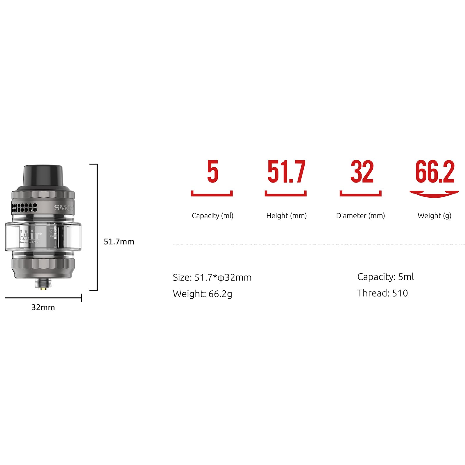 SMOK Mag Solo 100W Vape Kit - External Battery (21700/18650 Not Included) - 5ml T-Air SubTank with Top Airflow & Top Fill - Waterproof Design - 0.96